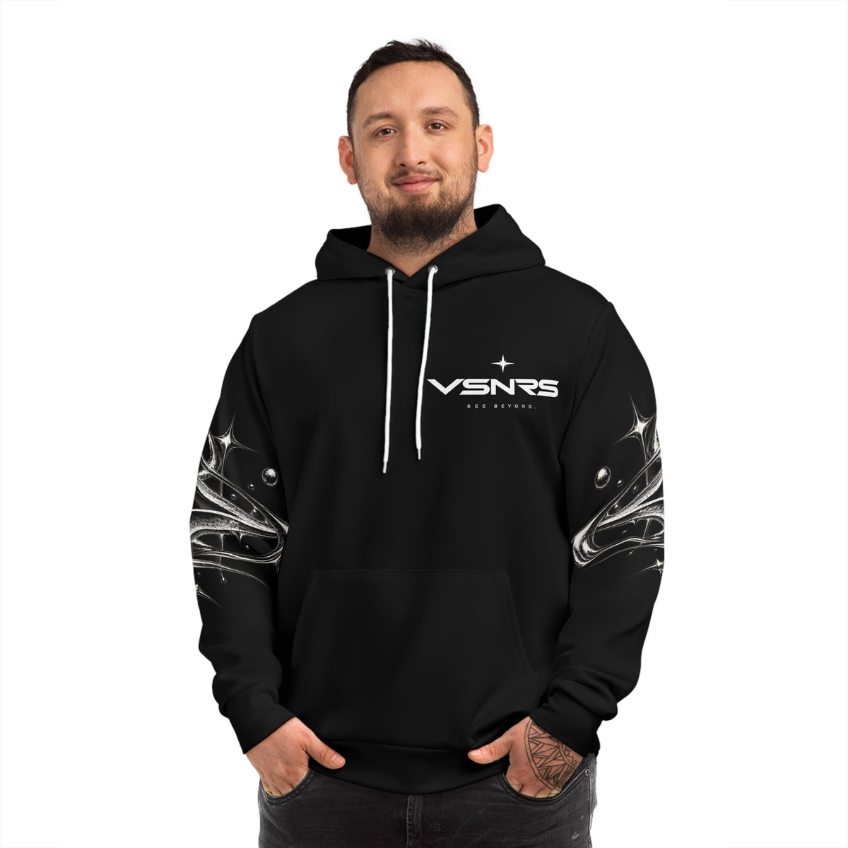 Don’t Overthink Hoodie — Graphic Black Fashion Hoodie with Mythic Rabbit Design