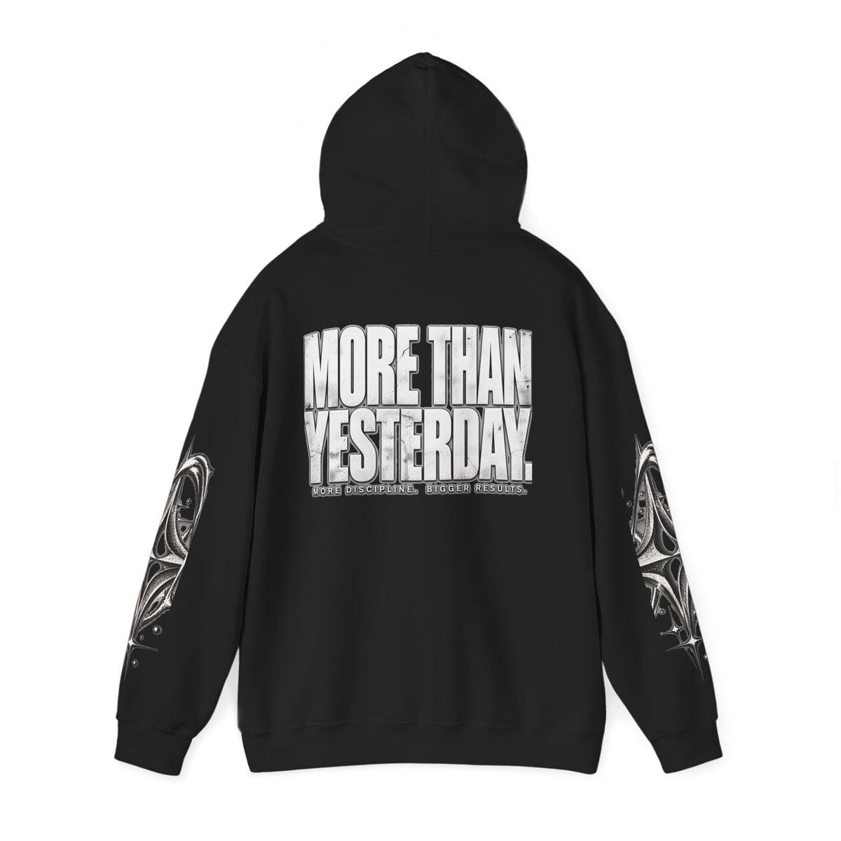 More Than Yesterday Hoodie — Black — back, hood up