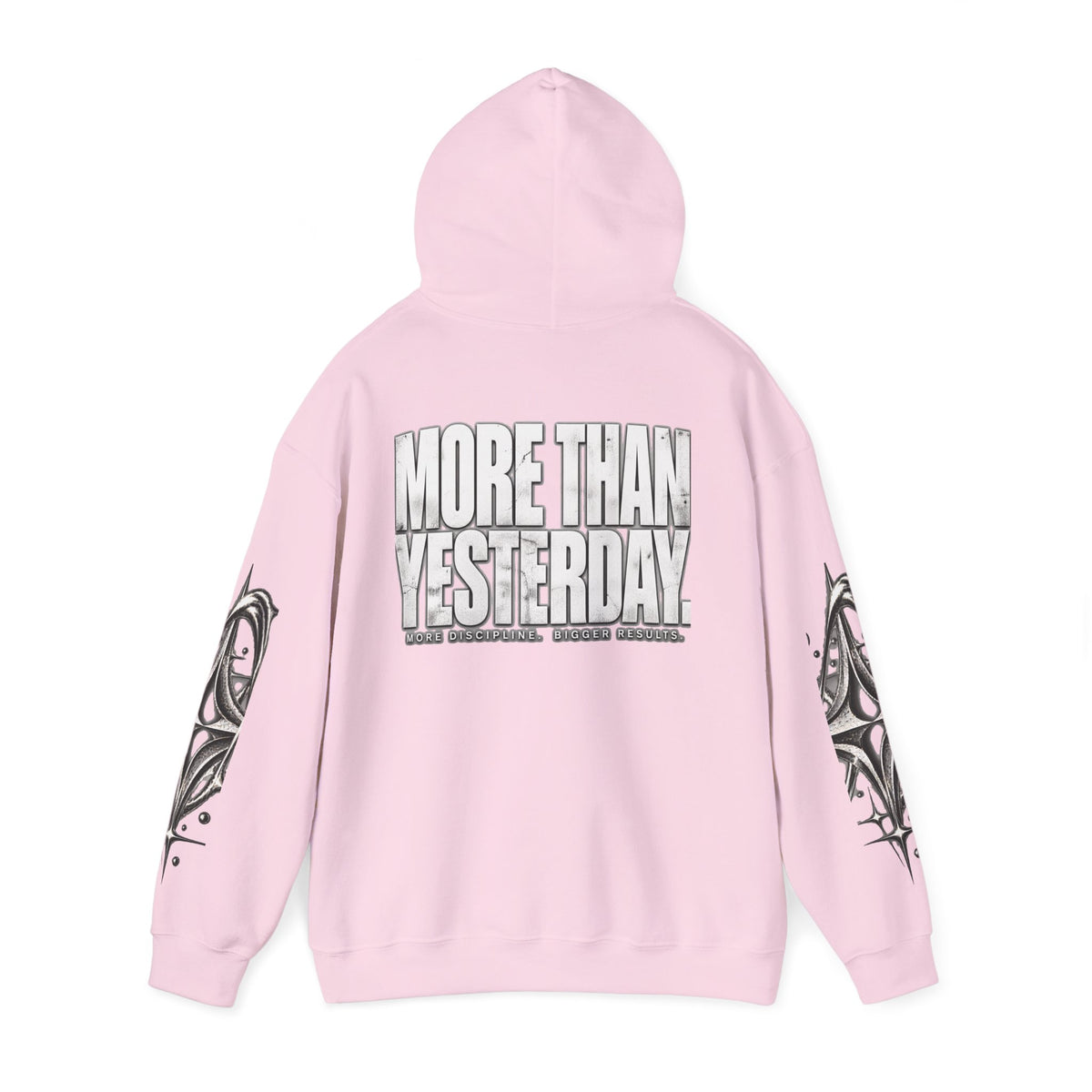 More Than Yesterday Hoodie — Light Pink — back, hood up