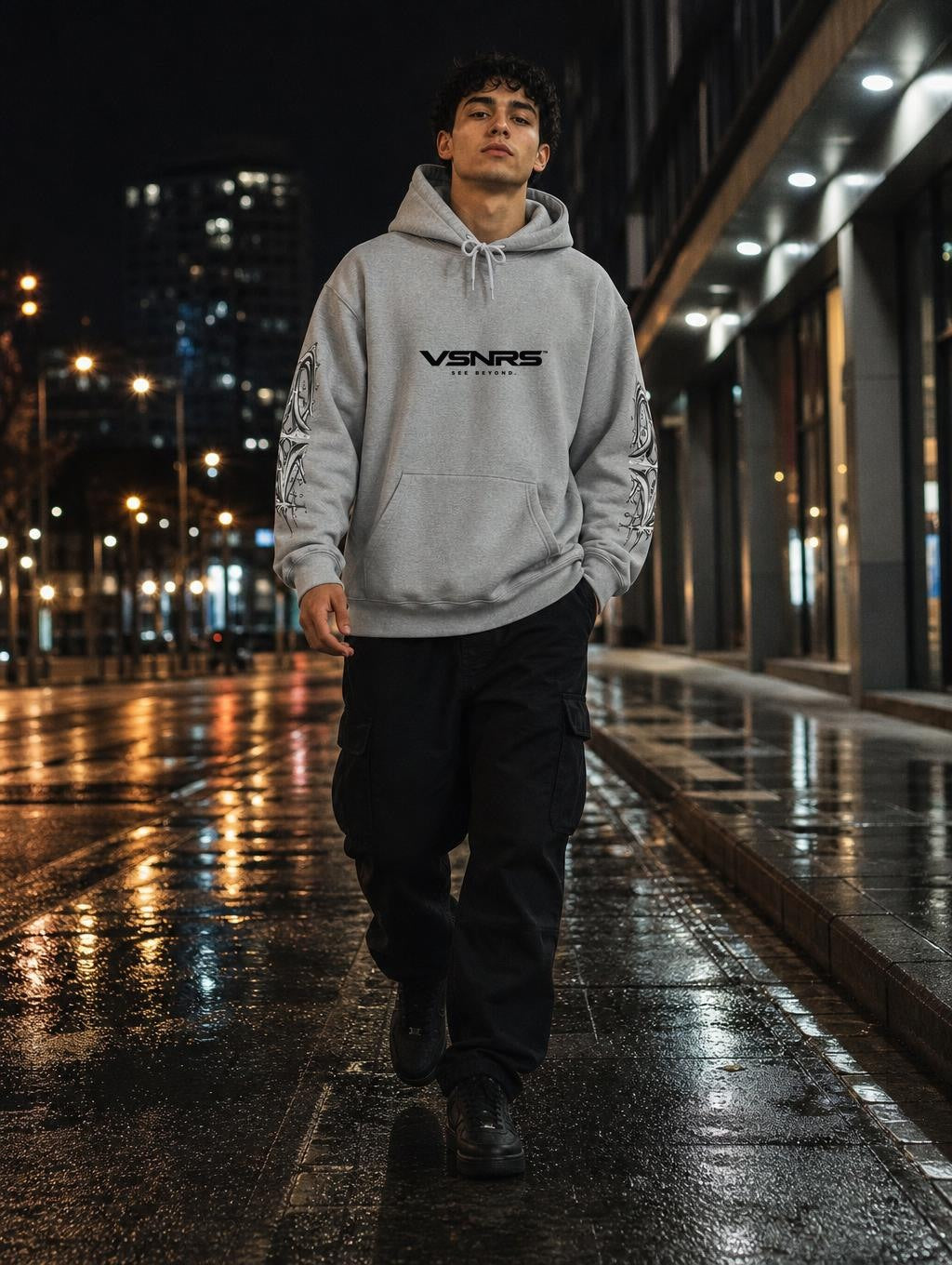 VSNRS look calle noche hoodie gris