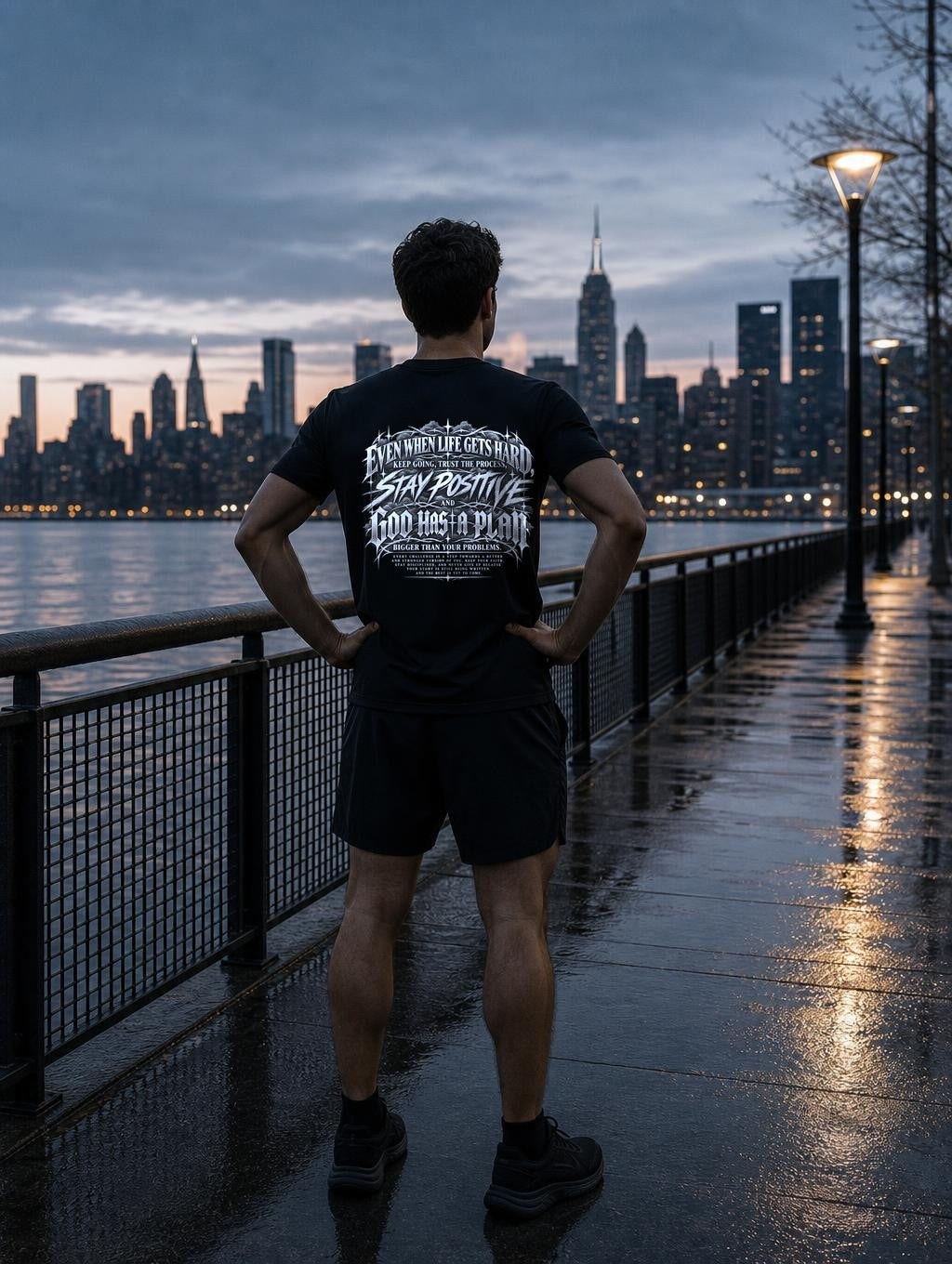 Stay Positive Performance Tee — Jet Black — model back